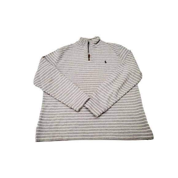 Polo Ralph Lauren Classic Estate Rib Stripe 1/4 Zip Pullover Sweater Large gray - Picture 1 of 7